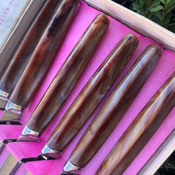 Vintage Regent Sheffield Steak Knife Set - Bakelite Handles - Set of 6 - Picture 2 of 6